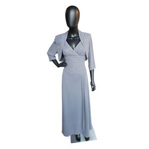 Grey Matte Metallic W/Crop Jacket Formal Gown - Davids Bridal